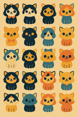 Cartoon Cat Pattern Illustration &ndash; Cute Colorful Kittens in Seamless Repeated Design