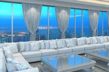 Luxury penthouse living room with city views