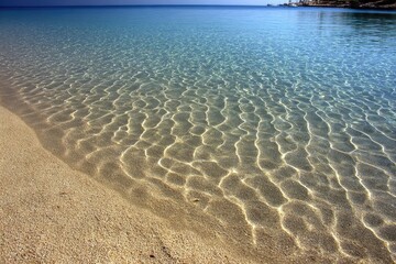 Clear shallow water meeting beige sand beach