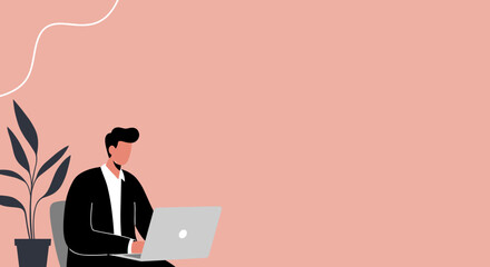 Professional businessman focused on work using a laptop in a modern office or remote workspace. Ideal for concepts of business, technology, and productivity.