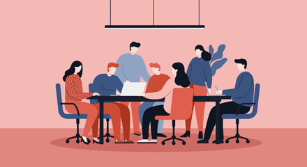 Diverse business team collaborating in a modern office meeting, discussing projects and planning strategies. Ideal for concepts of teamwork, innovation, and corporate success.