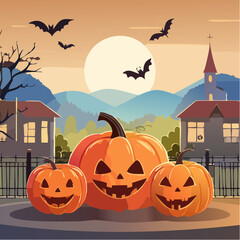 Halloween pumpkins post card