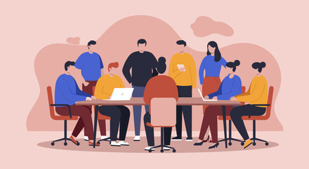 Diverse business team collaborating in a modern office meeting, discussing strategies and ideas. Represents teamwork, innovation, and professional productivity.