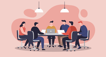 A diverse group of professionals collaborates around a table in a modern office meeting. Ideal for business, teamwork, strategy, and corporate concepts.