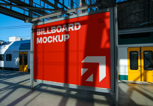 Billboard at City Train Station Mockup