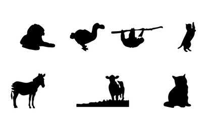 Silhouette collection of animals great for logos, stickers, design, and educational materials with lions and zebras © Kamol