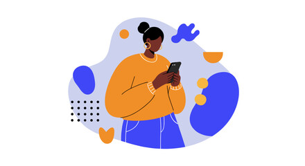 Modern young woman using a smartphone for digital communication and online interaction. Illustrates technology, connectivity, lifestyle, and app usage.