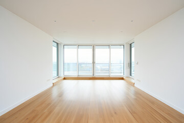 Modern Empty Room with Large Windows and Light Hardwood Floors