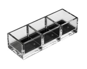 Clear acrylic storage box with three compartments