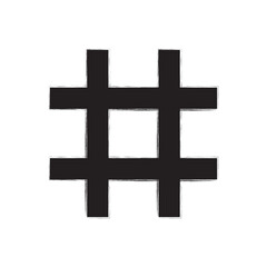 Hand drawn brush stroke dirty art hashtag symbol icon sign isolated on white background. Black and white composition of the symbol hashtag