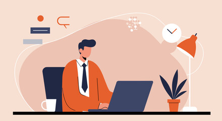 Professional businessman focused on work at his desk with a laptop, embodying productivity and modern remote work. Ideal for business, technology, or lifestyle content.