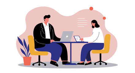 Two professionals collaborate at a modern office table, utilizing a laptop and tablet for efficient teamwork and communication. Ideal for business, technology, and productivity concepts.