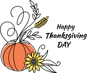 Vector art of happy thanksgiving day with pumpkin and flower