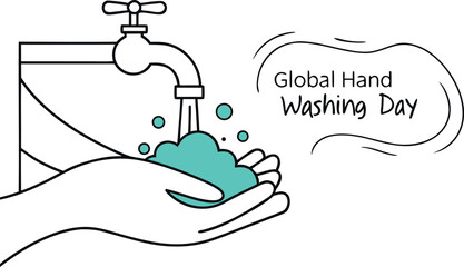 Vector art of global hand washing day illustration with water and soap