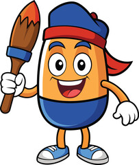 paint brush cartoon mascot character on white background.eps