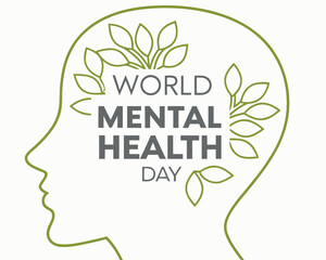 Vector art of world mental health day text inside a human head silhouette