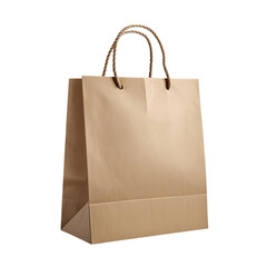 Brown kraft paper shopping bag with rope handles isolated on transparent background, eco-friendly packaging PNG