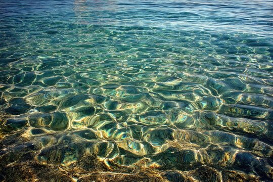 Clear, shallow water reflecting sunlight