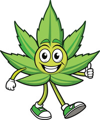 walking cannabis weed marijuana leaf cartoon mascot character.eps