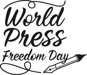 Vector art of world press freedom day text with a quill pen illustration