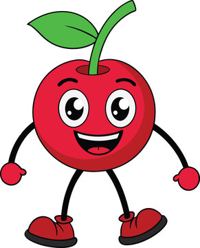 Naklejki walking cherry cartoon mascot character with Vector Clip-art Hand-drawn.eps