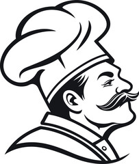 Vector art of chef portrait with toque and mustache