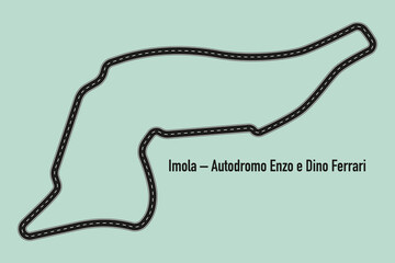 Imola race circuit layout on green background. Technical Formula 1 track with iconic curves and sleek design. Ideal for motorsport visuals.