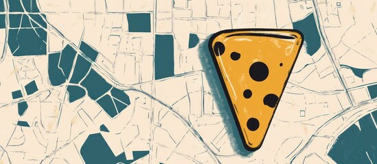 Pizza slice icon placed on a map, indicating a location.