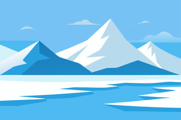 Vector illustration of a winter mountain landscape with snow and ice, a beautiful arctic nature scene