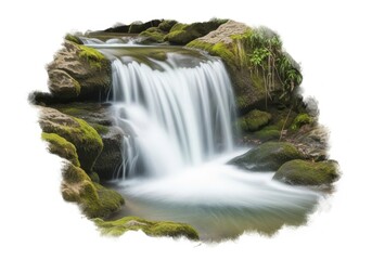 Lush green waterfall over rocks isolated on transparent background