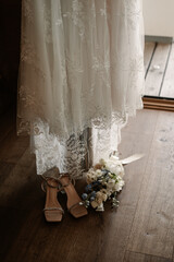 Rustic boho wedding with couple, decorations, flowers and celebration in vintage barn