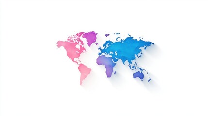 Fototapeta premium Colorful Watercolor World Map with Soft Shadows on White Background