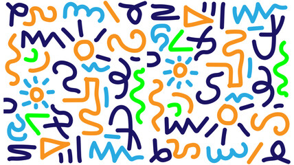 Playful orange doodles dance across a bright white backdrop creating a fun and modern abstract pattern