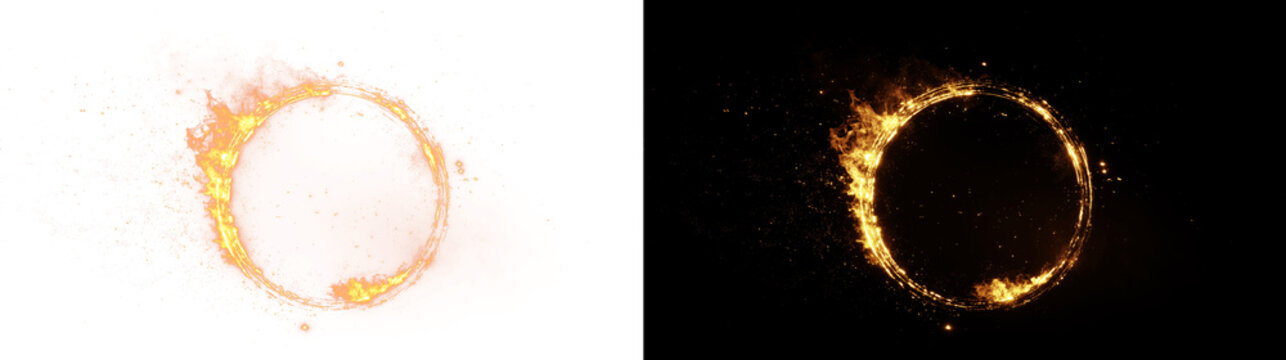 Scorched Ring of Fire with Intense Flame. Swirling Ring of Fire with Sparks