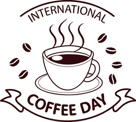 Obraz premium Vector art of international coffee day celebration with coffee beans and cup