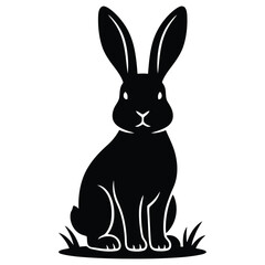Fototapeta premium Minimalist black rabbit silhouette with upright ears isolated on white background