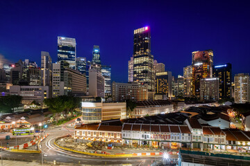 Fototapeta premium Aerial view of Chinatown, Singapore. Beautiful night scene of Singapore.