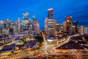 Aerial view of Chinatown, Singapore. Beautiful night scene of Singapore.