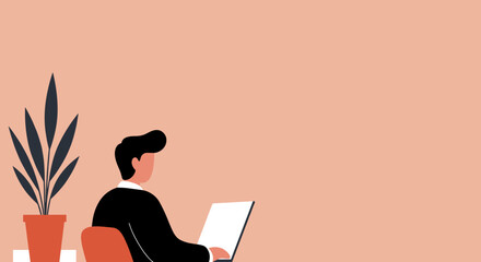 Focused professional working diligently on a laptop in a minimalist office setting, representing productivity, remote work, or online education.