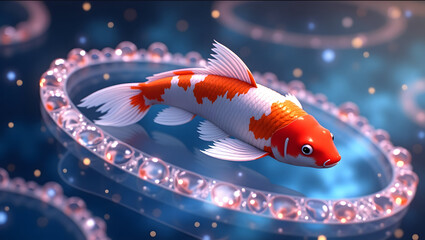 Koi Fish Swimming inside a Crystal Ring with Bokeh Effect
