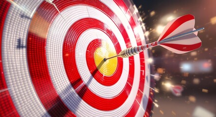 Bullseye: Red and White Dart Striking Target, Dynamic Success Concept, Achievement Imagery