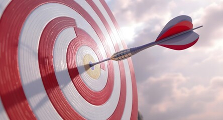 Bullseye: Red and White Dartboard Target Achieved, Success Concept, Motivational Business Image