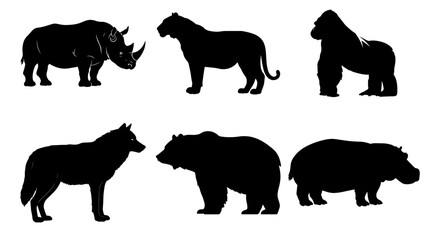 Stunning black silhouettes of diverse wild animals, perfect for design and branding projects