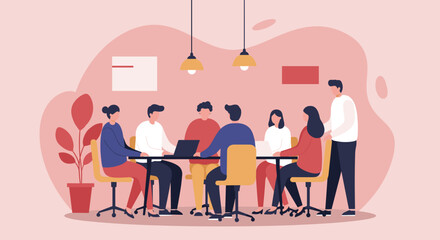 Diverse business team collaborating in a modern meeting room, discussing strategy and planning. Ideal for corporate, teamwork, and professional development concepts.