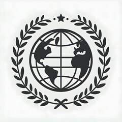Global Unity Emblem with Laurel Wreath and World Map Icon