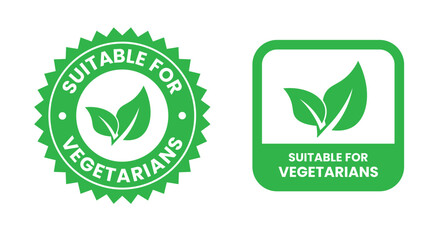 Suitable for Vegetarians stamp sticker with Leaves icon vector illustration. Suitable for Vegetarians sign, logo, badge, icon, sticker, label, emblem, stamp, symbol, black, line, flat vector.