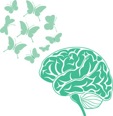 Vector art of green brain with butterflies flying out