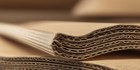 The cardboard sheets stacked in closeup showing layered corrugation and textured brown surface