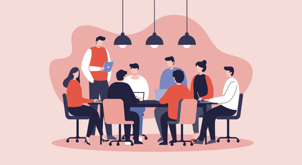 Professional team collaborating in a modern office meeting, discussing ideas and working together. Ideal for business, teamwork, and corporate concepts.