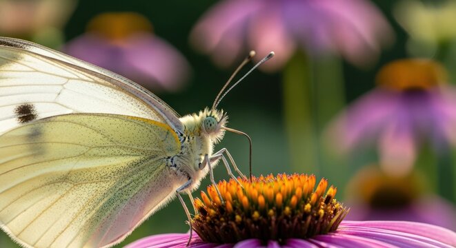 Close-up of a pale yellow butterfly on a flower